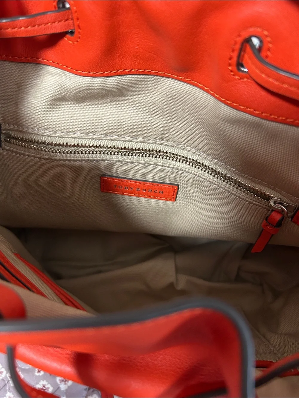 Tory Burch Orange Leather Drawstring Shoulder Bag